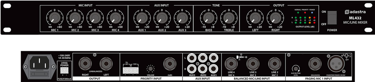 ML432 4mic+3aux rack mixer 1U