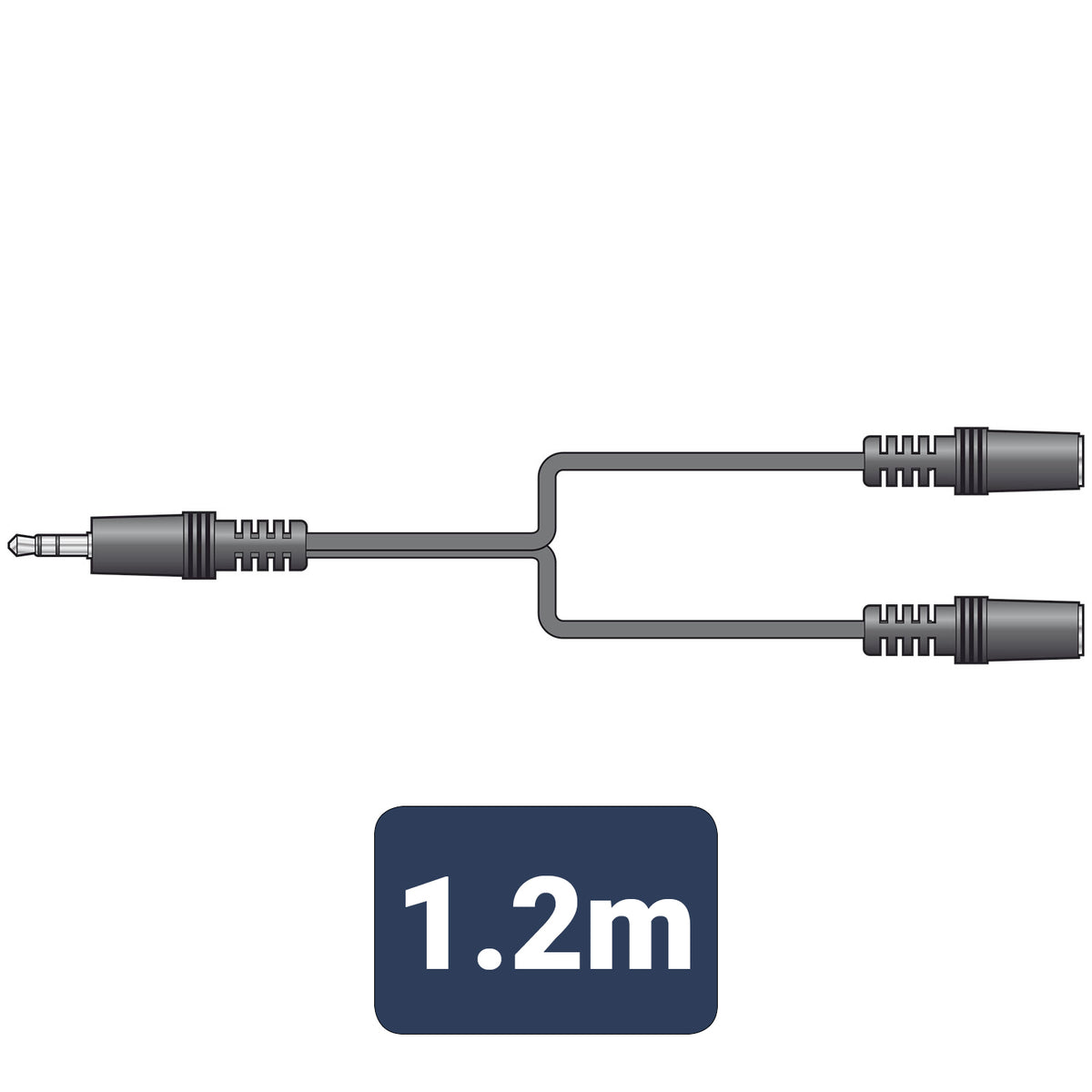 3.5mm stereo plug to 2 x 3.5mm stereo sockets lead 1.2m