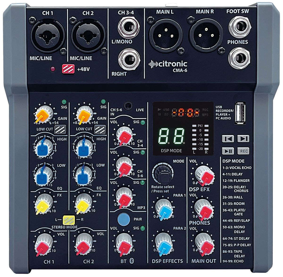 CMA-6 Compact Mixer with DSP FX and BT/USB