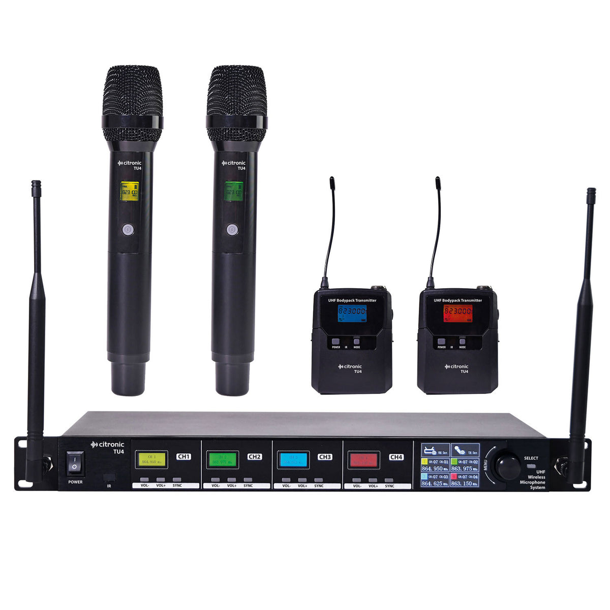 TU4 Quad PLL Mic Combo Set 2 x Handheld + 2 x Bodypack