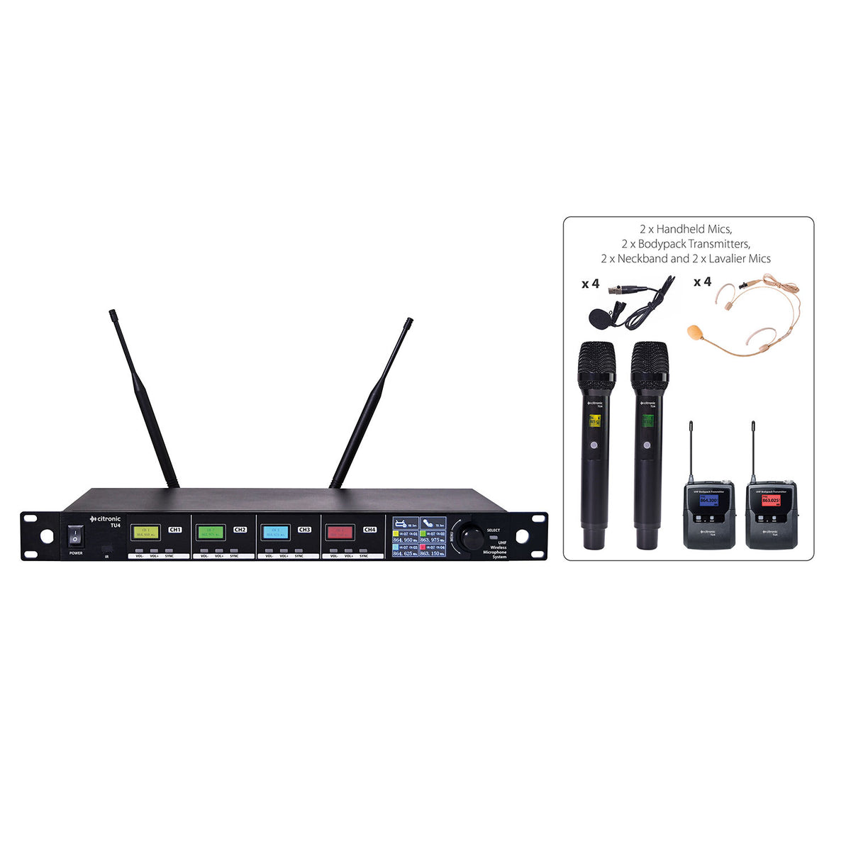 TU4 Quad PLL Mic Combo Set 2 x Handheld + 2 x Bodypack