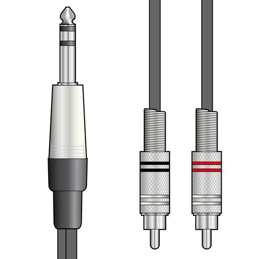Classic Audio Lead 6.3mm TRS Jack - 2 RCA Plugs 3.0m