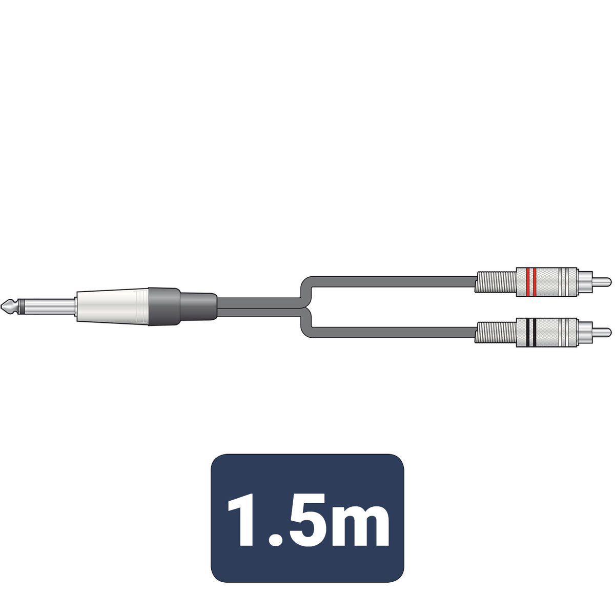 Classic Audio Lead 6.3mm Mono Jack - 2 RCA Plugs 1.5m