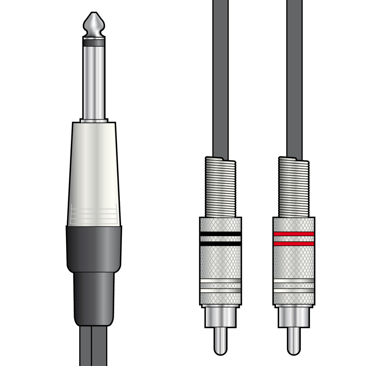 Classic Audio Lead 6.3mm Mono Jack - 2 RCA Plugs 1.5m