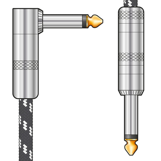Braid Guitar Lead R/A Blk/Wht 3m