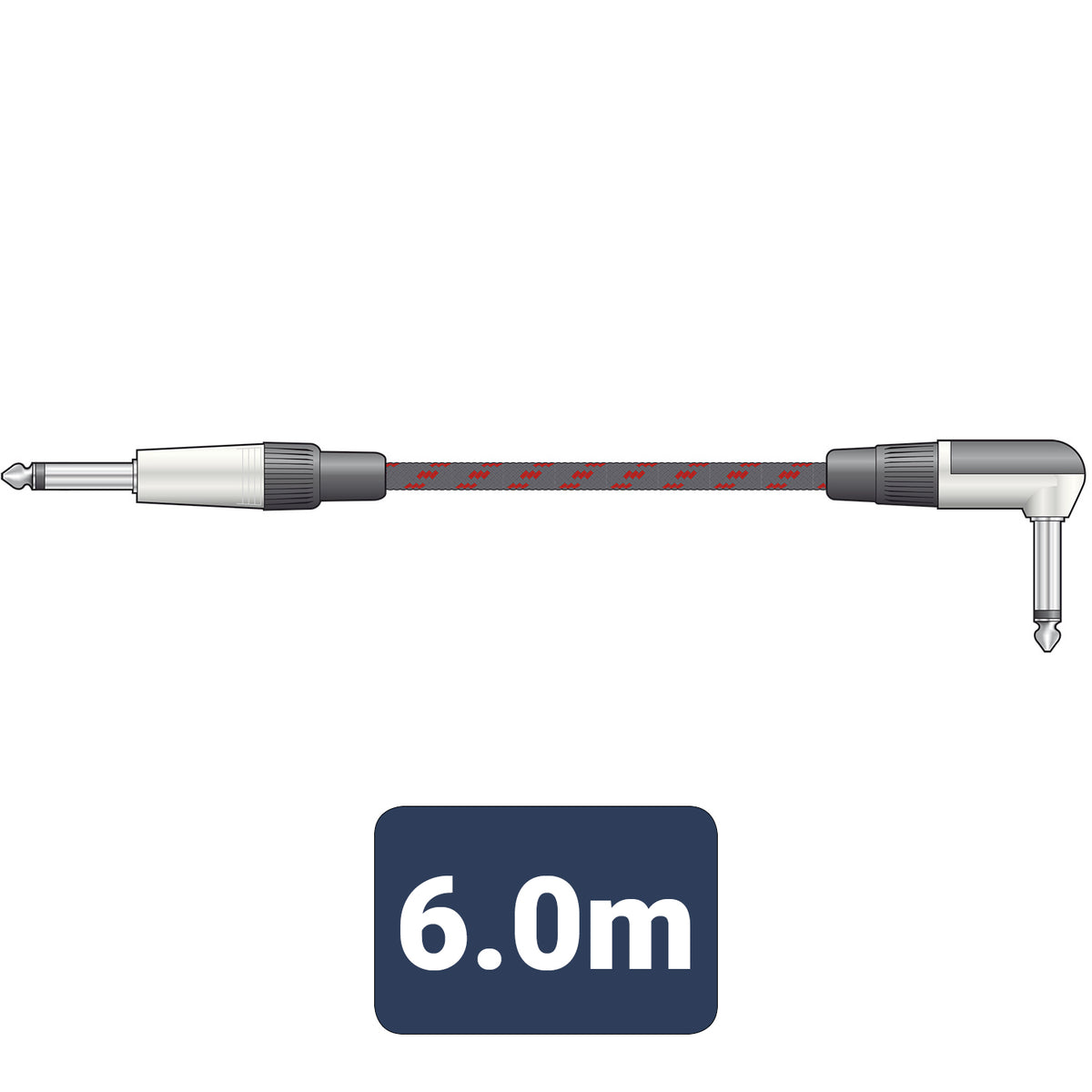 Classic Braided Right Angled Guitar Lead Black/Red 6.0m