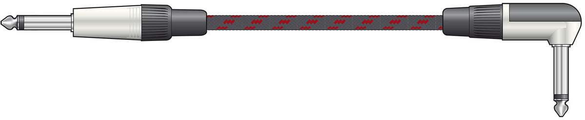 Classic Braided Right Angled Guitar Lead Black/Red 6.0m