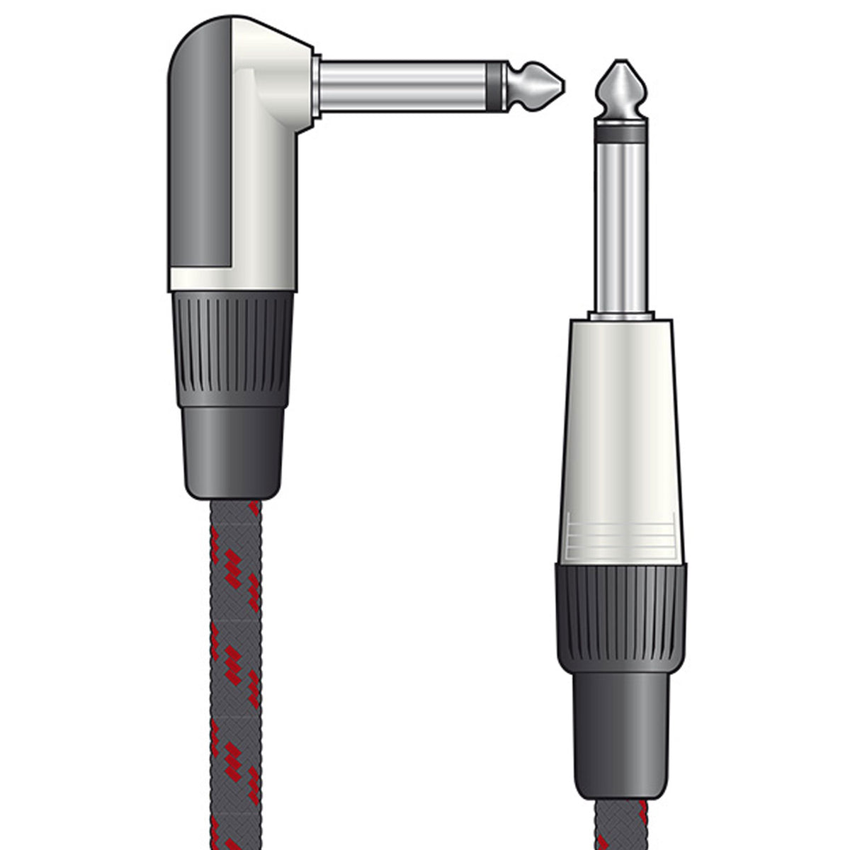 Classic Braided Right Angled Guitar Lead Black/Red 6.0m