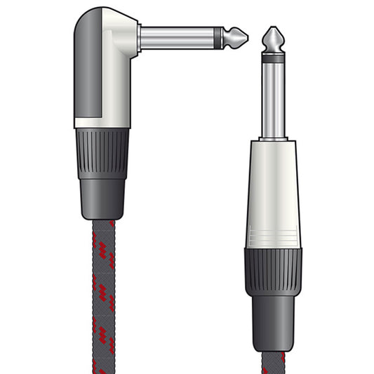 Classic Braided Right Angled Guitar Lead Black/Red 6.0m