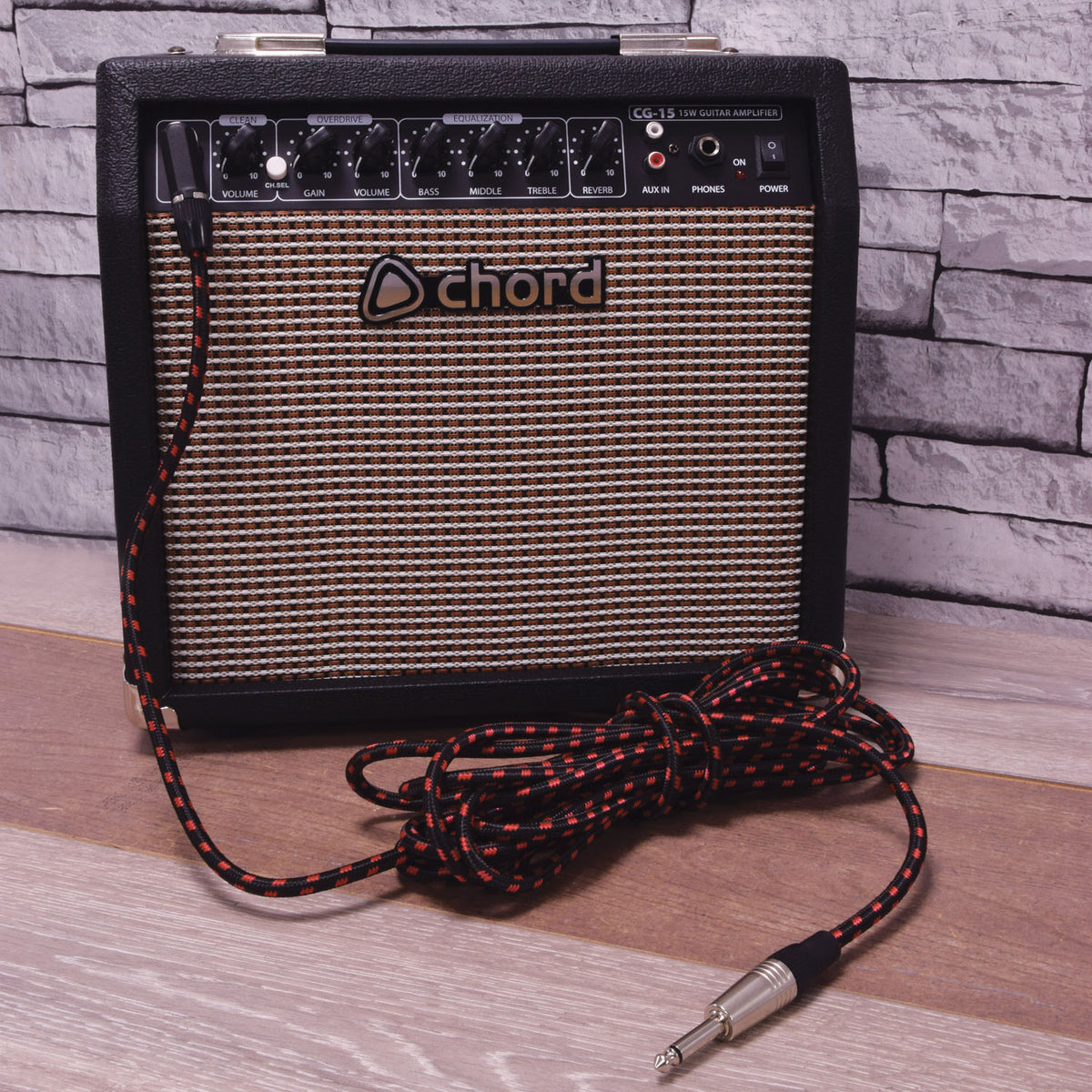 Classic Braided Right Angled Guitar Lead Black/Red 6.0m