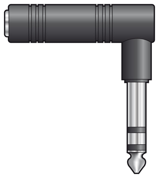 Adaptor 6.3mm RA Stereo Jack Plug - 6.3mm Stereo Jack Socket