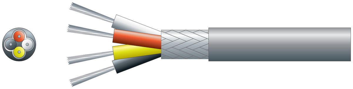 4 core braided screen, 4 x 7/0.2mm, 112/0.12mm, 5.5mmØ, Grey, 100m