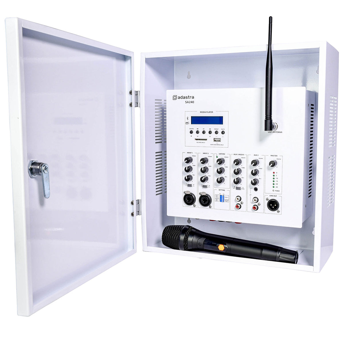 SA240 Secure Wall Amplifier 100V with UHF Mic and DAB+ Media Player