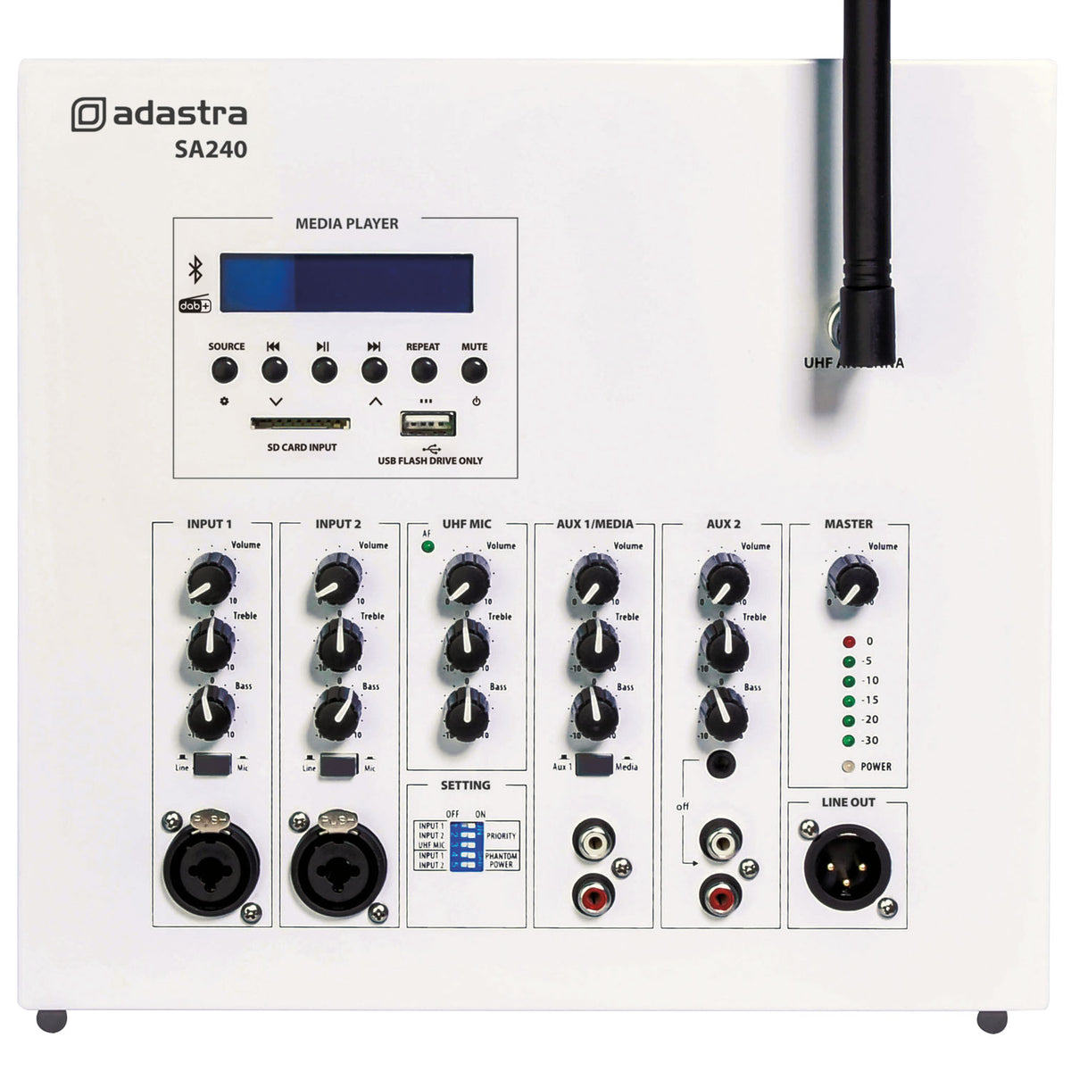 SA240 Secure Wall Amplifier 100V with UHF Mic and DAB+ Media Player
