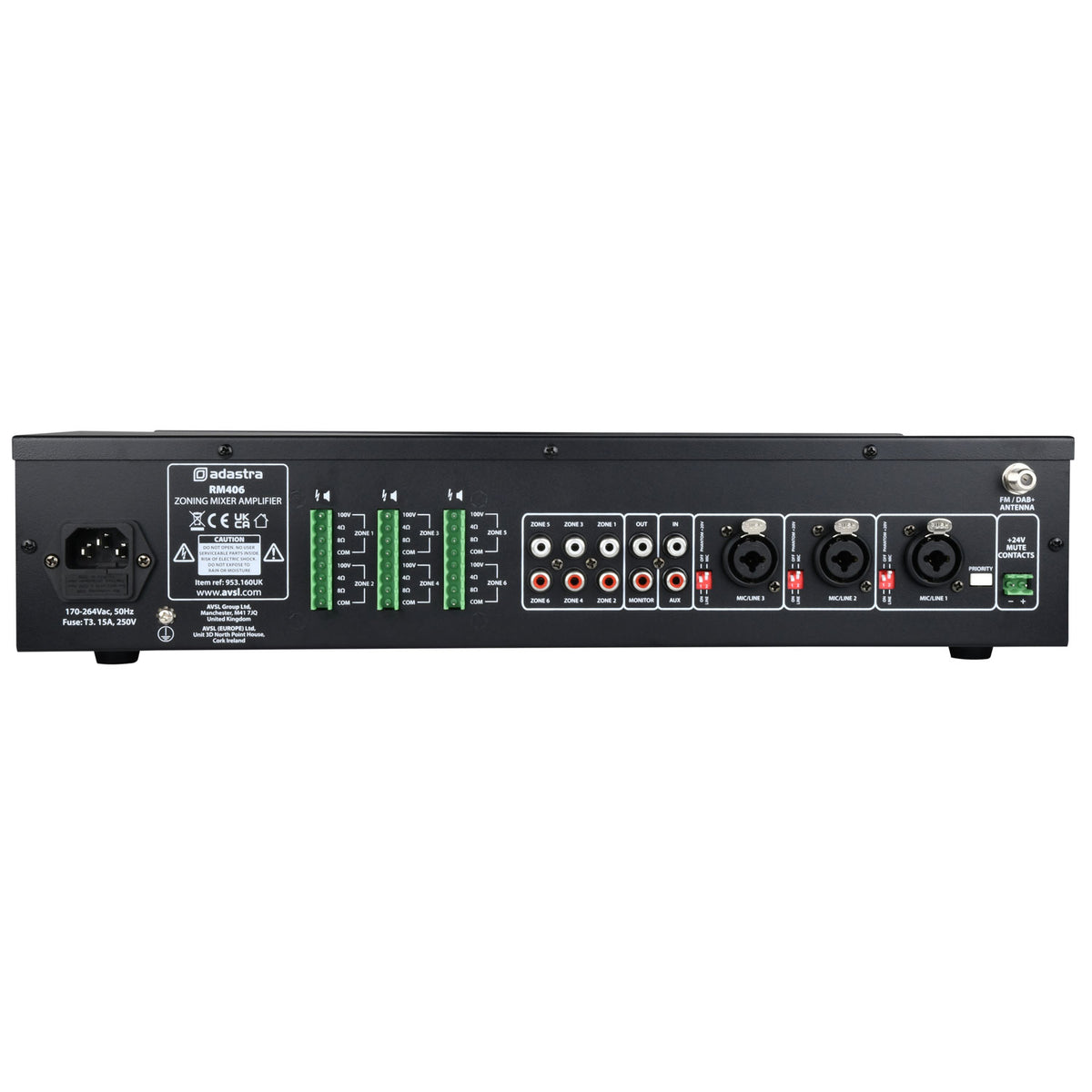 RM406 100V Mixer Amplifier 6 x 40W + USB/SD/FM/Bluetooth