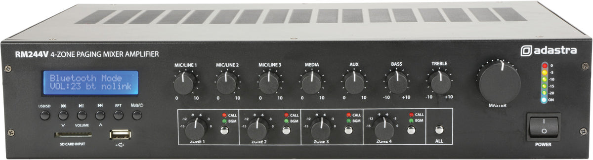 100V Mixer Amplifier with 4-zone Paging