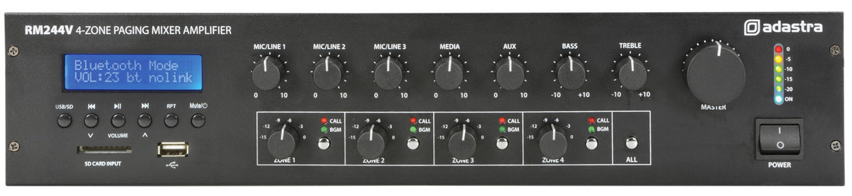 100V Mixer Amplifier with 4-zone Paging