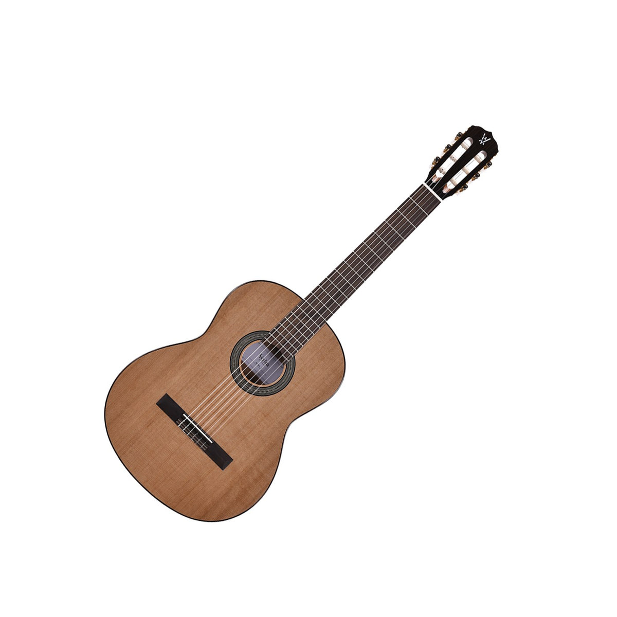 Vedra Model 3 Solid Cedar Classical Nylon-String Guitar – Natural Gloss, full guitar angled view