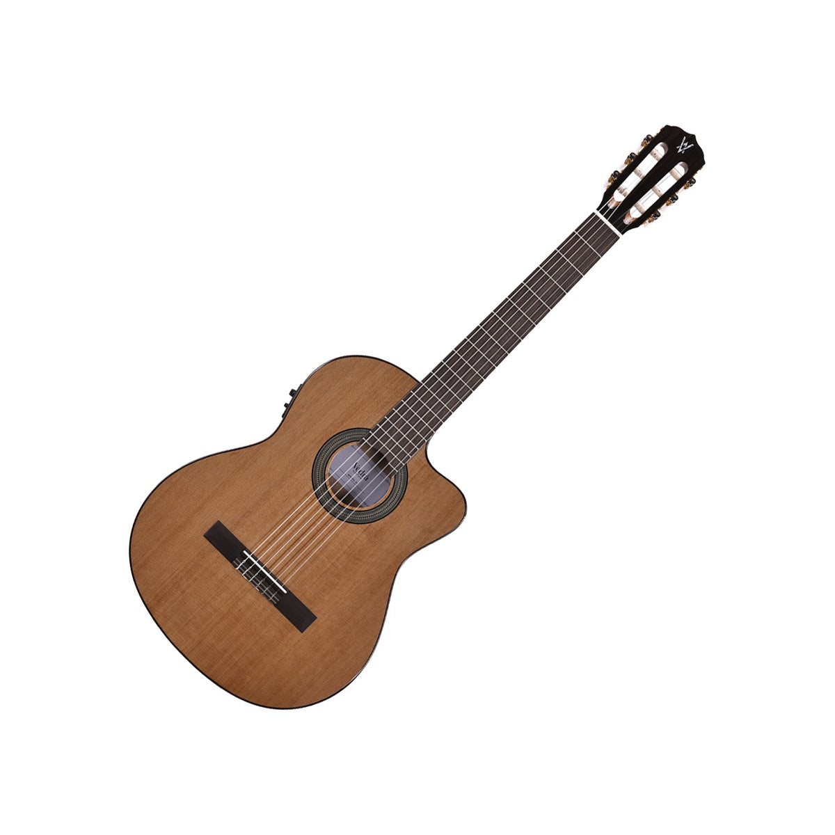 Vedra Model 3C Solid Cedar Cutaway Electro-Classical Guitar – Natural Gloss, full guitar angled view