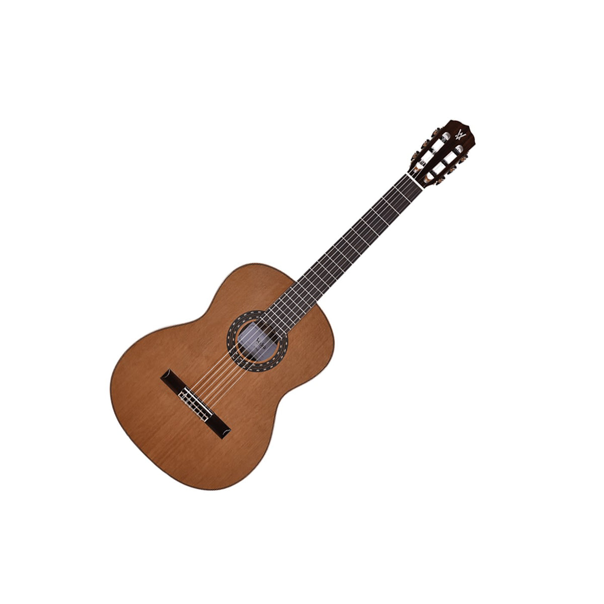 Vedra Model 5 Solid Cedar Rosewood Classical Nylon-String Guitar – Natural Gloss, full guitar angled view