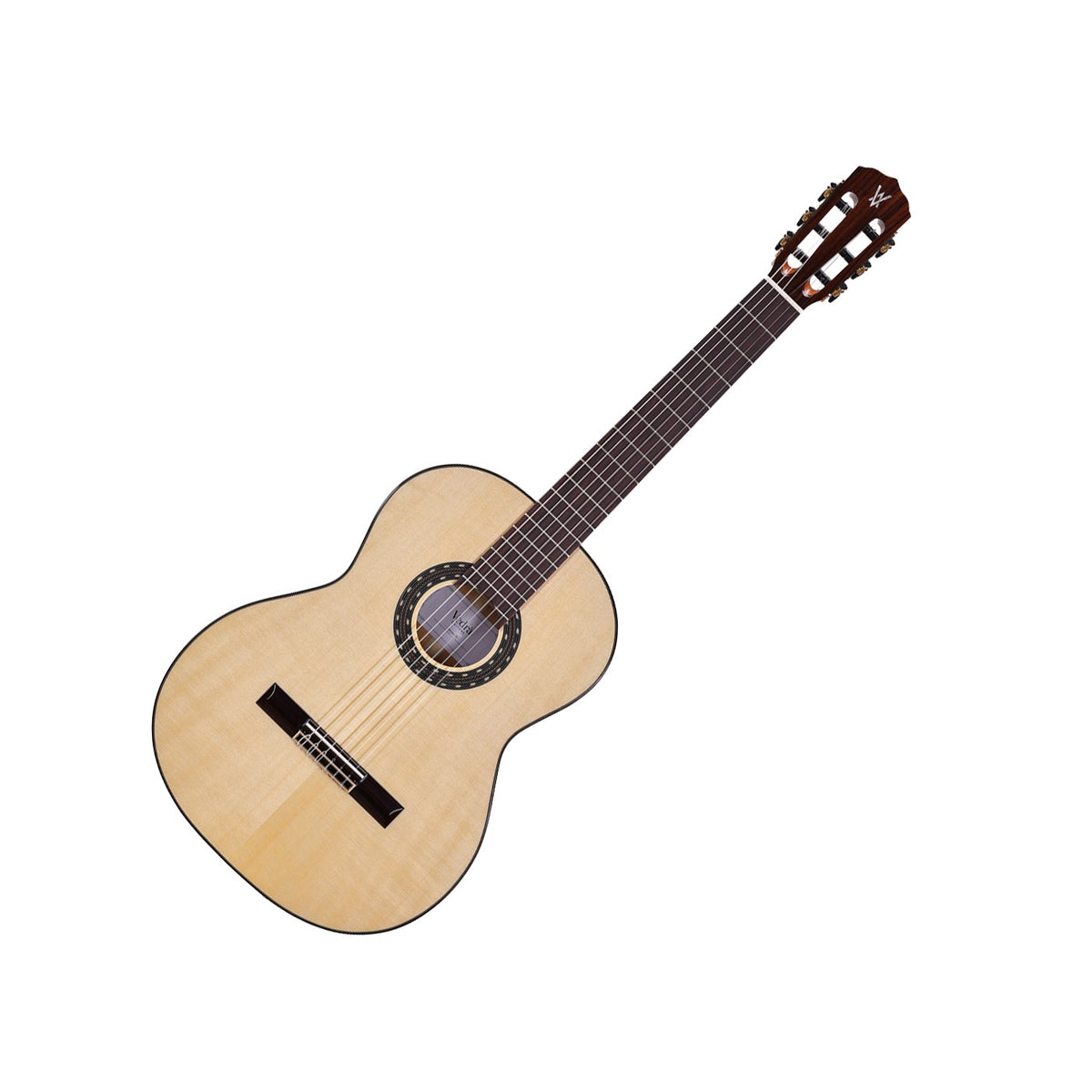 Vedra Model 5F Solid Spruce Flamenco Nylon-String Guitar – Natural Gloss, full guitar angled view