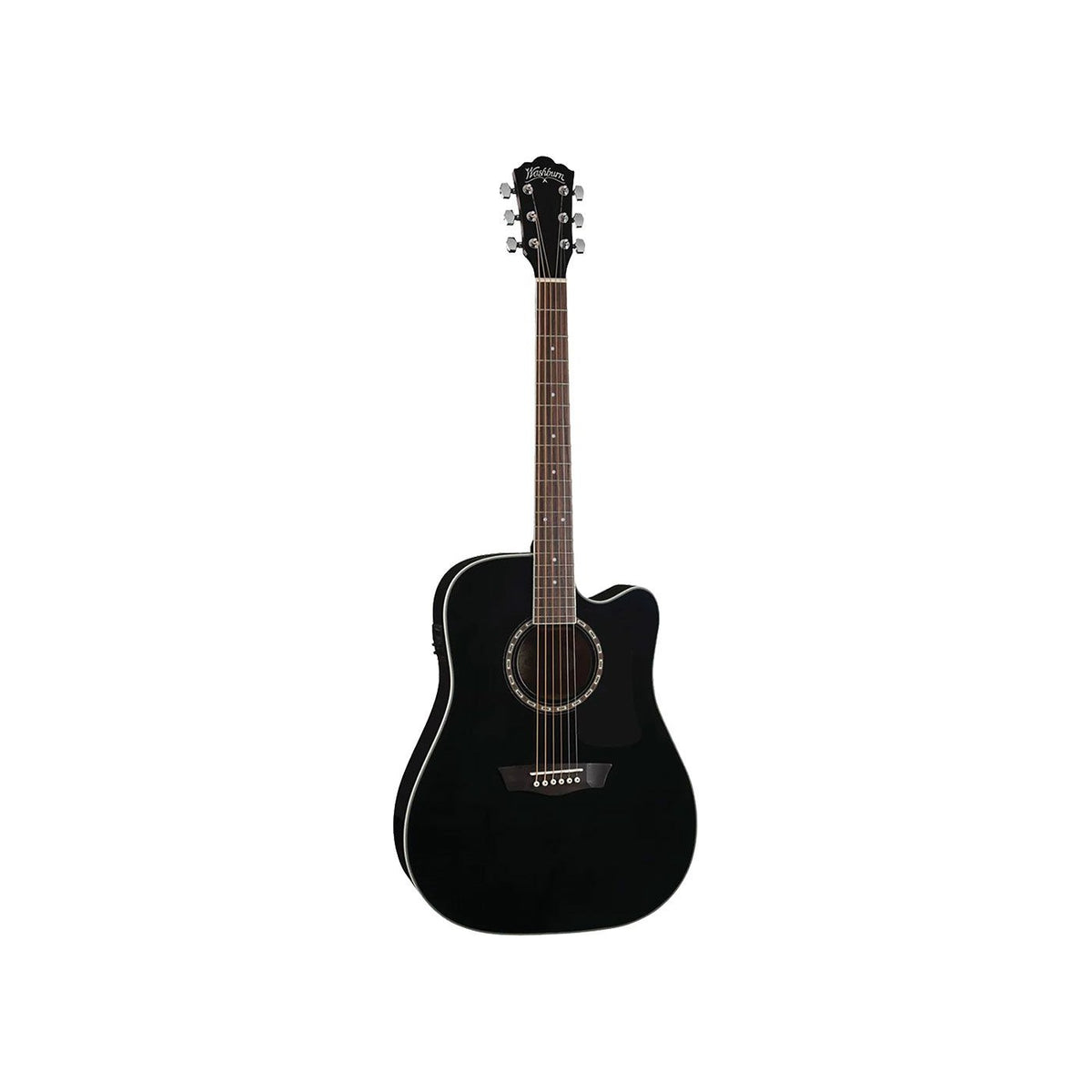 Washburn D5CE Apprentice Cutaway Acoustic-Electric Guitar – Black – complete front view