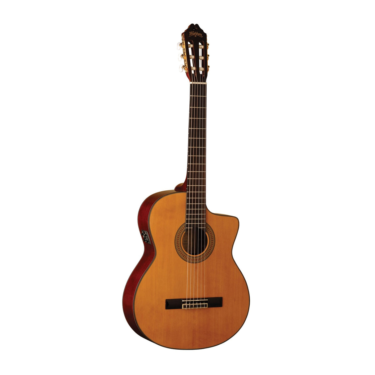 Washburn C64SCE Classical Cutaway Nylon-String Acoustic-Electric Guitar – Natural – full instrument front view