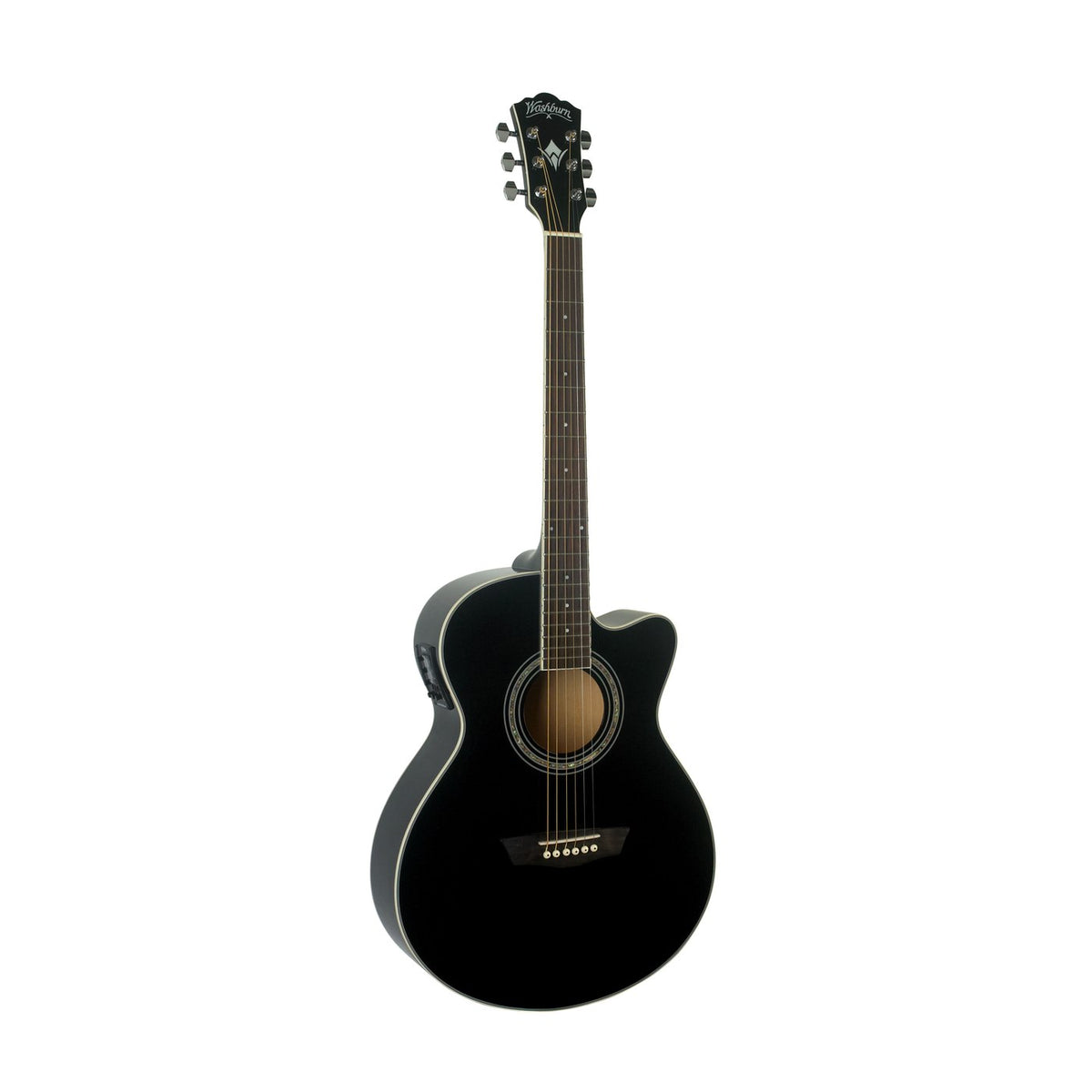 Washburn EA12 Festival Mini Jumbo Acoustic-Electric Guitar – Black – complete front view