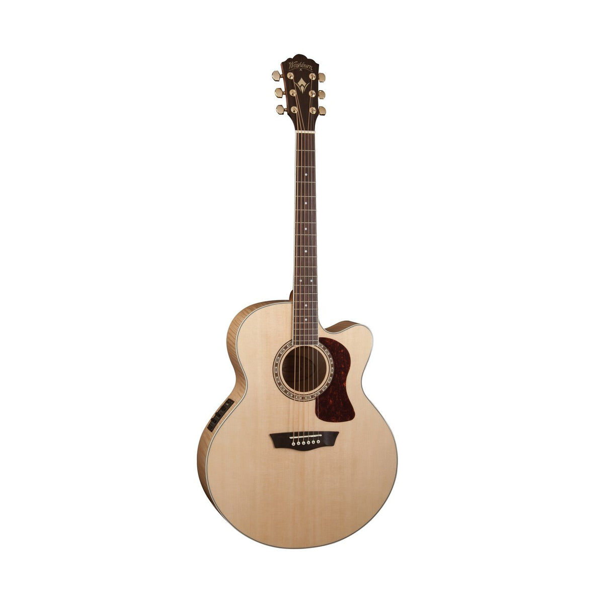 Washburn J40SCE Heritage Jumbo Acoustic-Electric Guitar – Natural Gloss – angled full front