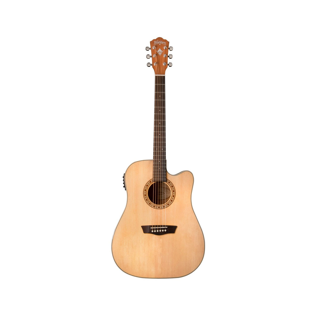 Washburn D7SCE Harvest Dreadnought Cutaway Acoustic-Electric Guitar – Natural Gloss – straight-on front