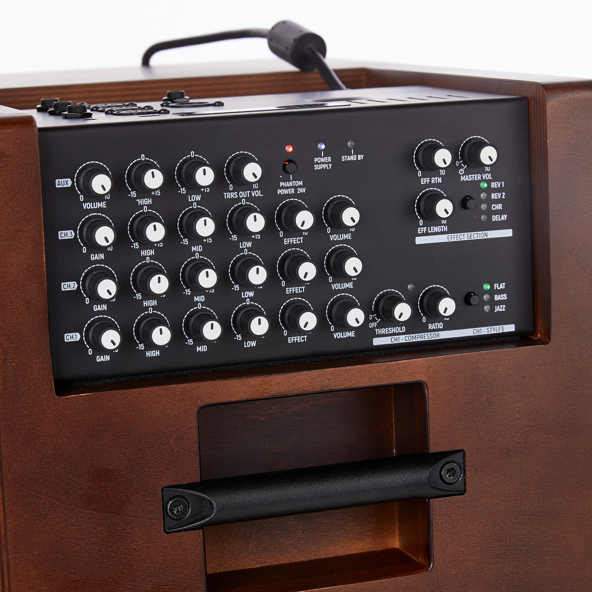 Acus SIMON 10 acoustic amplifier top control panel close-up