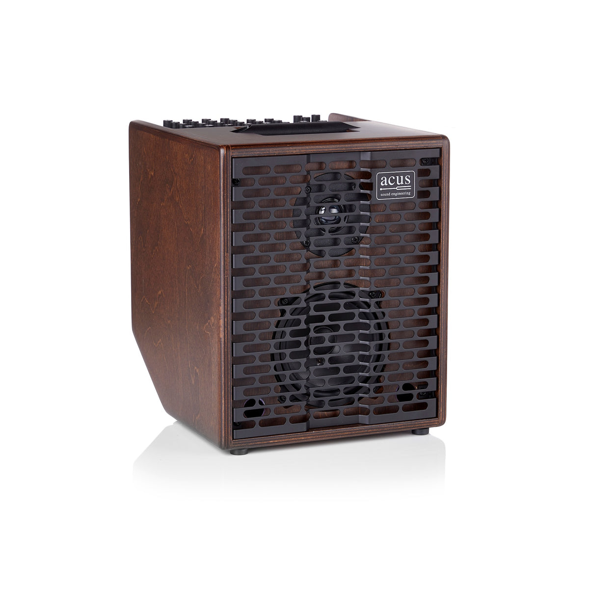 Acus SIMON 5 wood acoustic amplifier front three-quarter view