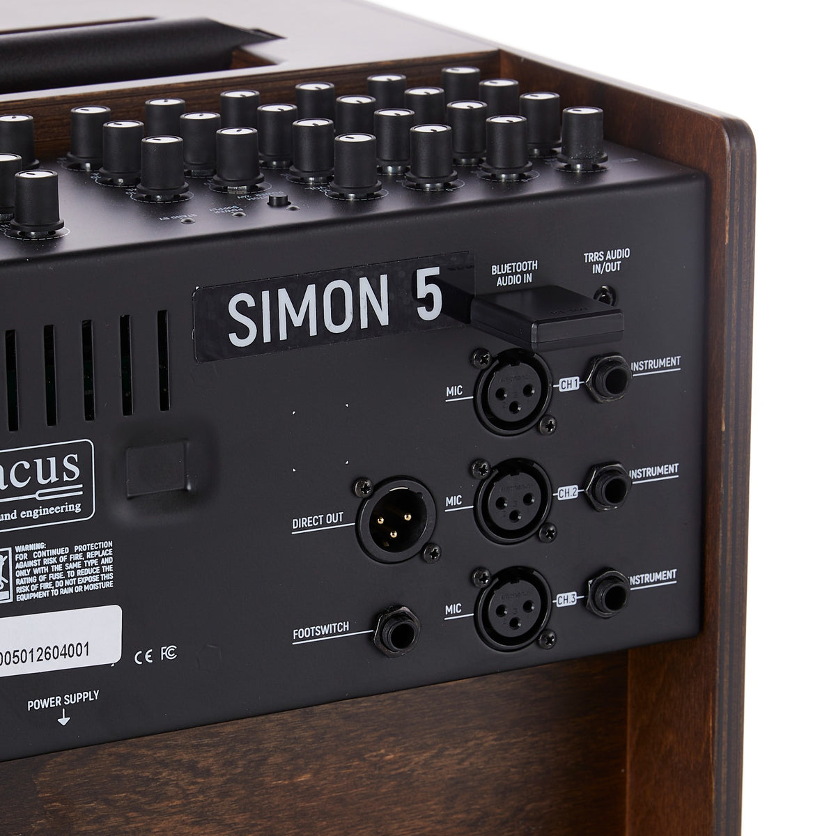 Acus SIMON 5 rear connections with Bluetooth adapter
