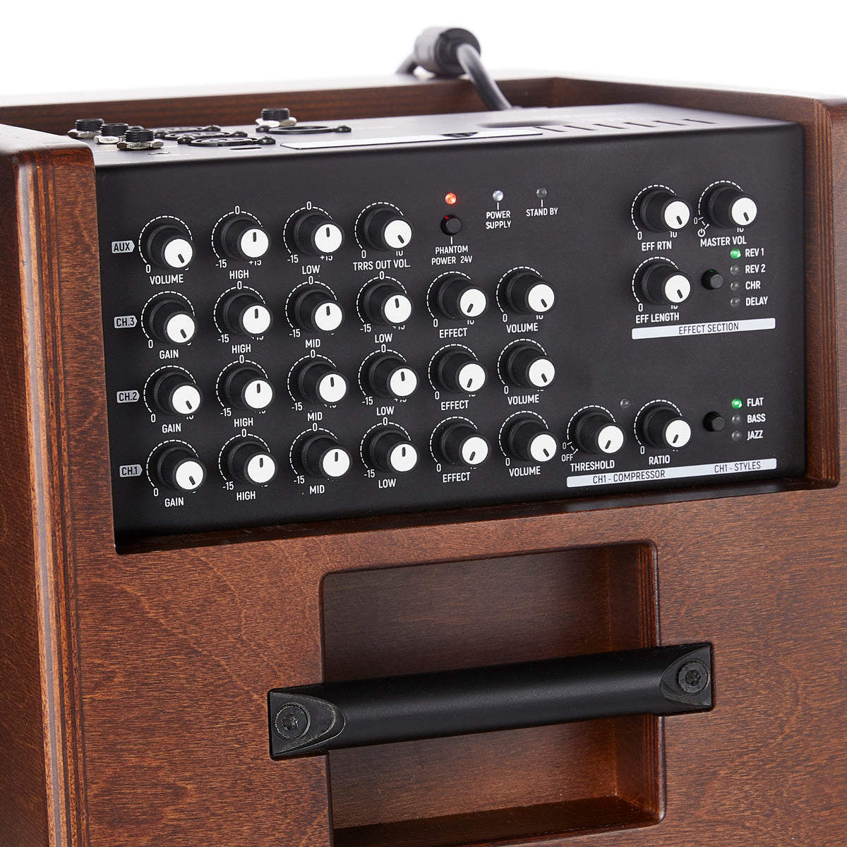 Acus Simon 8 wood amplifier angled view